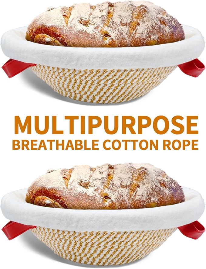 Cotton Rope Banneton Bread Proofing Basket Setï¼? Pack Round Proofing Baskets For Sourdough Bread Baking Bowls with Liners,sourdough proofing basket For Homemade Bread