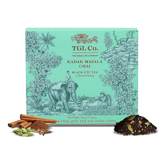 TGL Co. Kadak Masala Chai ??Spiced Black Tea Bags | Bold Indian Chai with Real Spices ??16 Teabags, 2.25 oz | Strong & Aromatic | Gift-Ready Box