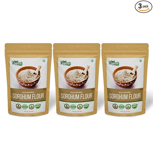 Organic Zing Pure and Organic Sorghum Flour | Organic Jowar Flour | Sorghum Flour Gluten Free | USDA Certified | Product of India - 227 gm (8 oz) - Pack of 3
