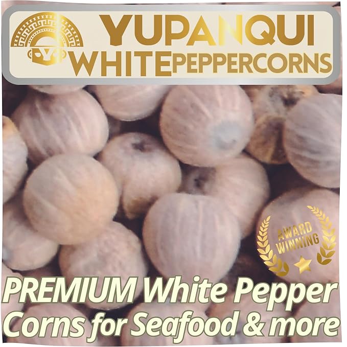 White Pepper Grinder with Fermented white peppercorns Whole Organic Peppercorns YUPANQUI - Gourmet Peppercorn Grinder with Seabreeze hints for MEDITERRANEAN CUISINE, Refillable Pepper Mill 3.5oz