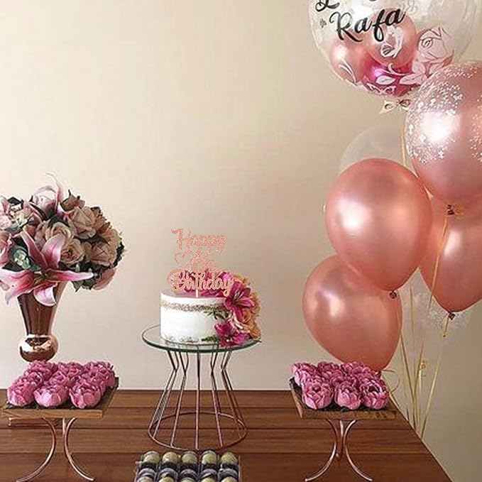 1 Pack Happy 6th Birthday Cake Topper - Glitter Heart Star 6 Fabulous Cake Picks - Rosegold