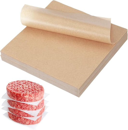 uxcell 500 Pcs Unbleached Parchment Paper Baking Sheets Squares, 6 Inch Hamburger Patty Paper, Non Stick Parchment Pulp Paper for Baking Grilling or Meat Storage, Wood Color