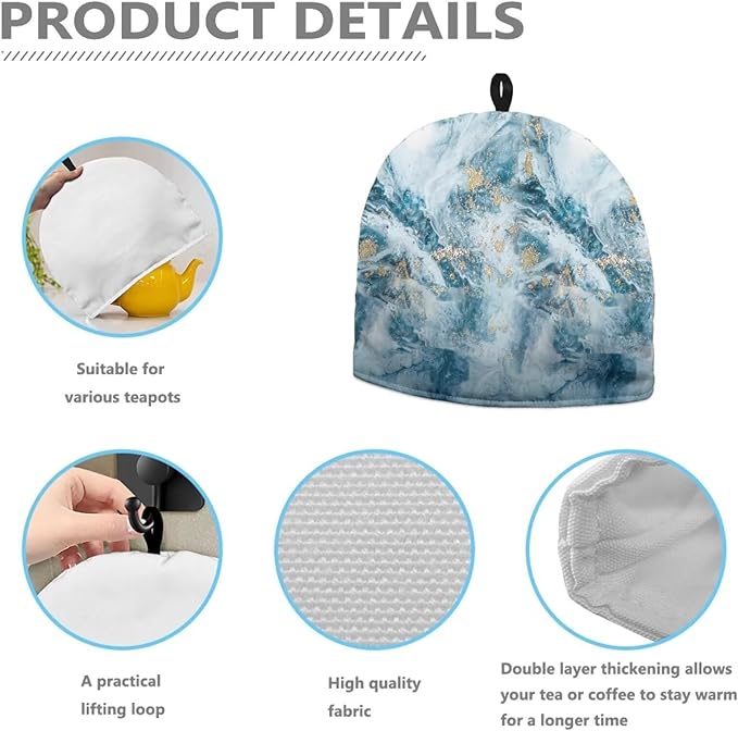 Generic Hudotybom Marble Print Tea Cozy for Teapot Insulated Large Teapot Cover to Keep Warm Tea Kettle Cover Machine Washable Coffee Pot Cloth Covers Kitchen Home Decorations for Housewife Mom