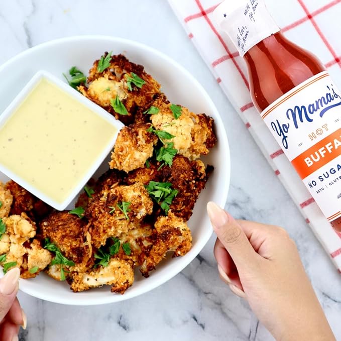 Yo Mama???Foods Keto Hot Buffalo Dipping, Marinade & Wing Sauce - Pack of (3) - Low-Zero Carb, No Sugar Added, Whole30, Paleo, Gluten and Soy Free, and Low Calorie!