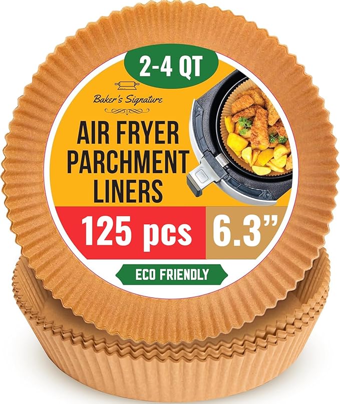 6.3??Small Round Air Fryer Liners, 2-4 qt Airfryer Paper Liners, 125Pcs Disposable parchment paper for air fryer ??Non-Stick and Oil Proof for Easy Cleanup by Baker's Signature