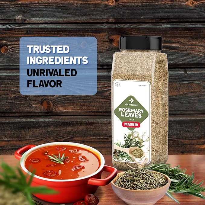 Dependable Foods Rosemary Leaves Cut & Sifted – 1.5 Lb. Jar - Kosher, Rosemary Herb Spice - Non-GMO, Gluten-Free Seasoning Perfect for Roasted Meats, Poultry, Vegetables & Savory Baked Goods