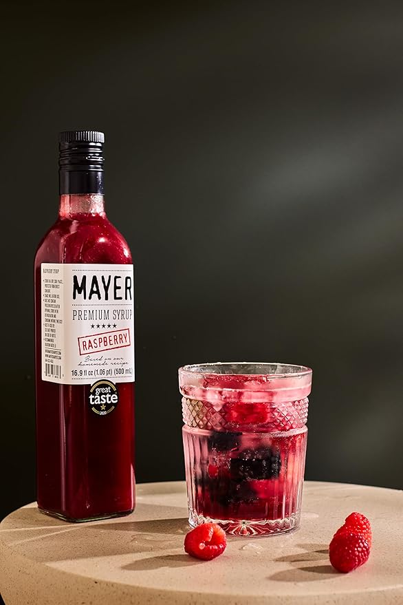 Mayer Hungarian Premium Raspberry Artisanal Syrup ??Award-Winning, All-Natural, Over 50% Real Raspberries, Vegan, Gluten-Free (16.9 oz Bottle) ??Great Coffee & Cocktail Syrup, No Artificial Additives.