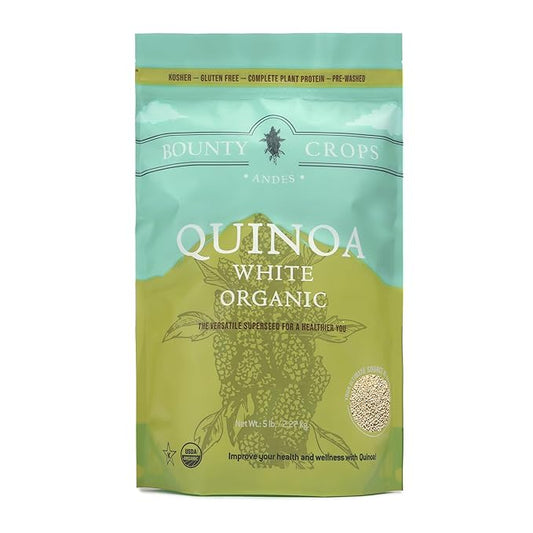 Bounty Crops Organic White Quinoa (5 lb, 80 oz, 2.27 kg), Fiber, Iron and Potassium, Plant Base Protein, Gluten-Free, Non-GMO, Kosher, Vegan Superfood