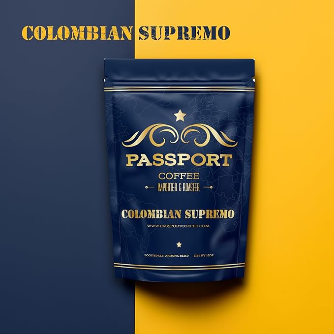Passport Coffee Colombian Supremo ??Medium roast Arabica from the Huila Region. Flavor notes of sweet nutty caramel & citrus. Premium whole bean coffee, 12oz Bag