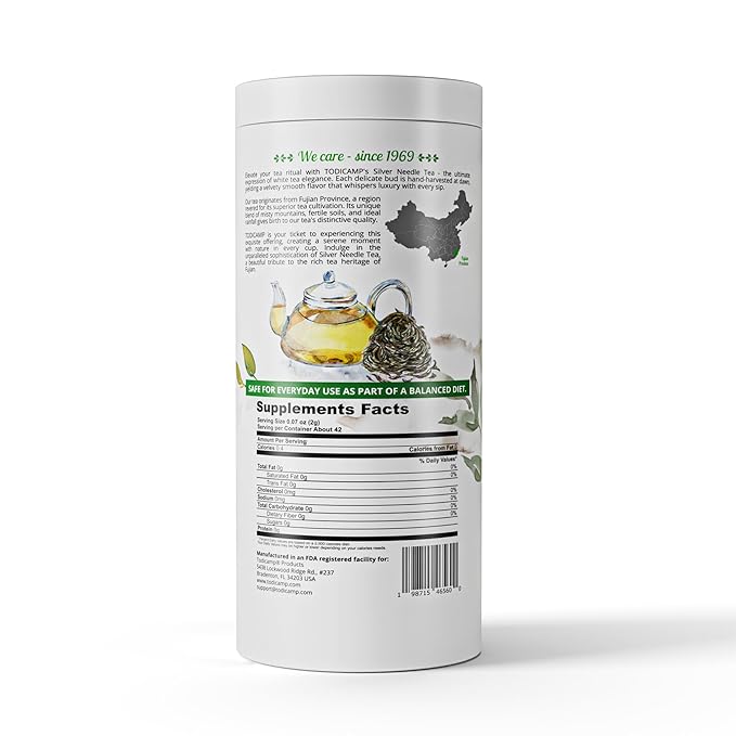TODICAMP USDA Organic Silver Needle Tea - 3 Oz of Loose Leaf Silver Needle White Tea - Loose Leaf White Tea Leaves