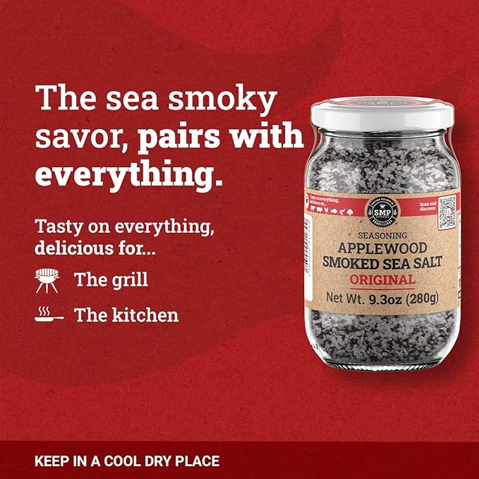 SMP Applewood Smoked Sea Salt 100% Natural Gourmet Finishing Salt, Cold Smoked for 10 Days, Rich &
