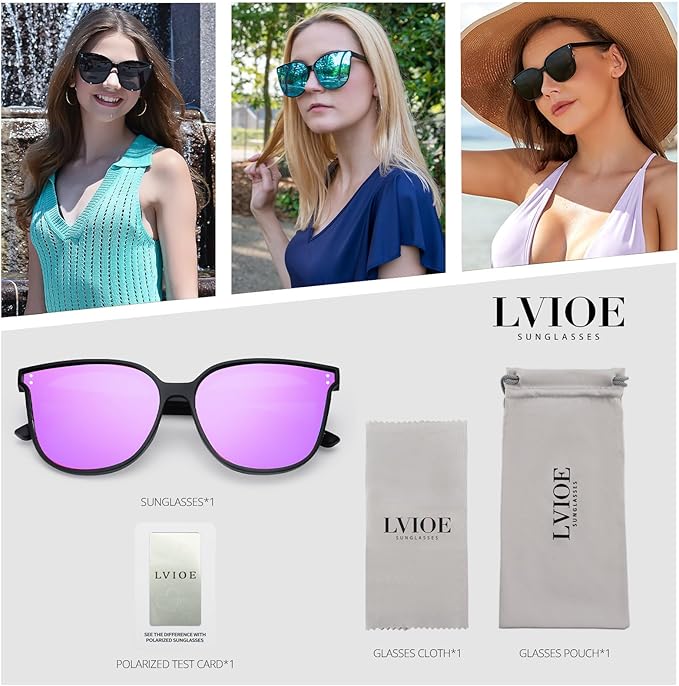 LVIOE Oversized Polarized Sunglasses for Women Trendy Large Cat Eye UV Protection Shade LS1627s