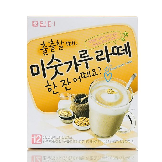 Damtuh Korean Roasted Multi Grain Misugaru Latte Powder Meal Replacement Shake – Nutritious Breakfast Drink, Misugaru, 20g x 12 Sticks (Pack of 4)