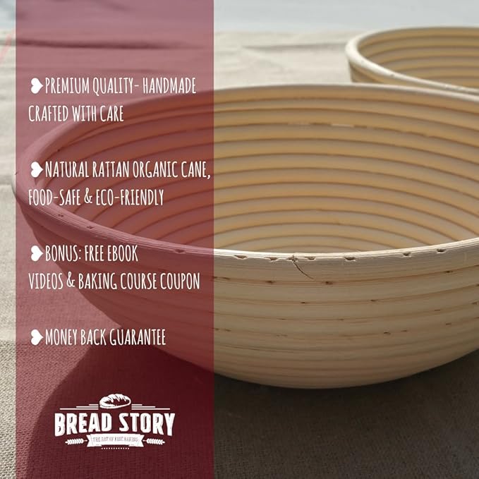 Bread Story Round Banneton Bread Proofing Basket Set ??Handmade Rattan Brotform Dough Bowl with Cloth Liner, Sourdough Tools & Baking Supplies for Home Bakers ??Baking Kit, 10 Inch
