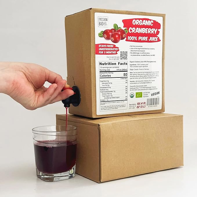 Organic Cranberry Juice Box 101.4 Fl Oz | Pure Fruit Juice, Not From Concentrate | Organic, Vegan, Non-GMO | No Added Sugar, Easy-Pour Tap Packaging