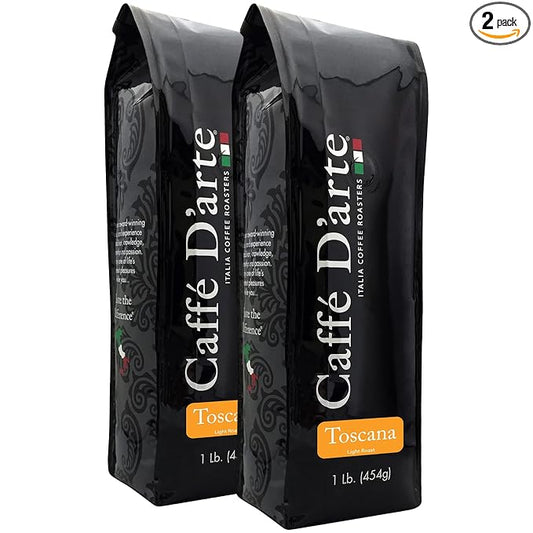 Caffe D'arte Toscana Ground Coffee ??Medium Light Roast, Crafted for Drip Brewing, Light & Sweet with Cocoa Notes ??Fresh Roasted in Seattle ??1 Pound Bag, Pack of 2