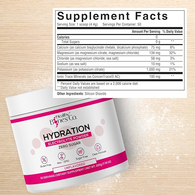 Sugar-Free Electrolyte Powder Drink Mix Fast Hydration (220 gr, Unflavored) with Key Electrolytes and Trace Minerals ?“Keto Friendly, Vegan