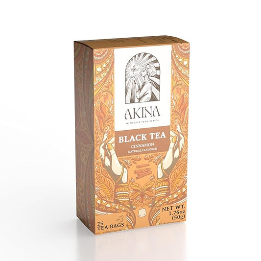 Akina Single-Origin Cinnamon Tea Bags | 100% Naturally Flavored Black Tea, Kenyan Origin, Gourmet, Hot Cinnamon (25 String & Tag Saschets, 50g)