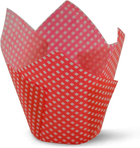 Red Check Medium Size Tulip Baking Cups Cupcake Liners Muffin Liners Greaseproof Paper 1000