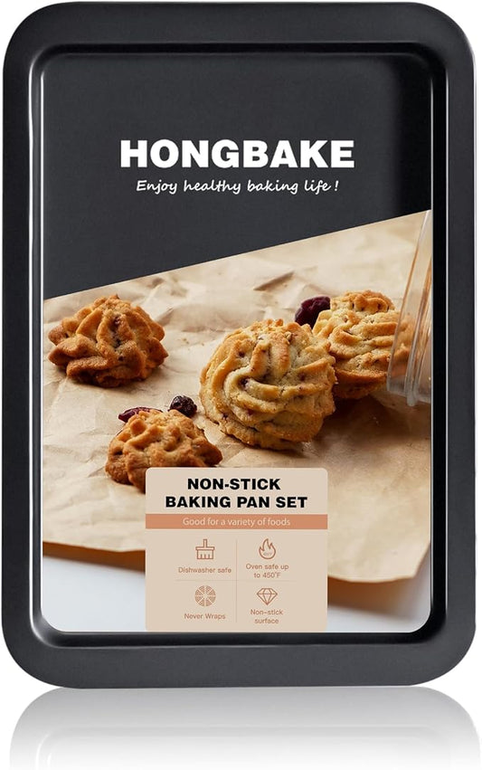 HONGBAKE Nonstick Cookie Sheets, Baking Sheet for Oven with Wider Grip, 15x10 Jelly Roll Pan, Commercial Cooking Tray