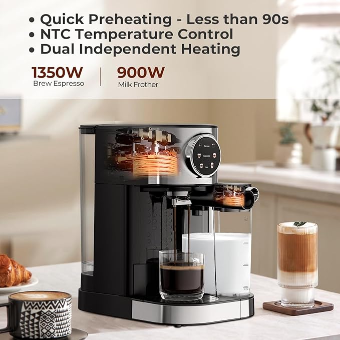 20 Bar Compact Espresso Machine with Steam Milk Frother竊똏rofessional Espresso Maker for Home and Officeç«?350W Touchscreen Cappuccino ç«?Latte Machineç«?7oz Detachable Water Tank竊똁lack