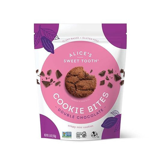 Alice's Sweet Tooth Double Chocolate Cookie Bites - Gluten-Free, Vegan, Crunchy Mini-Cookies - Plant-Based, Dairy-Free, Grain-Free, Soy-Free, Kosher ??5.5 ounces
