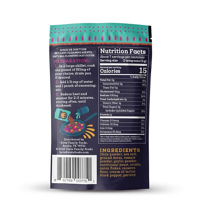 Siete Taco Seasoning Mix Pack | Gluten Free | Vegan | Paleo | Preservative Free | Whole 30 Approved | 3 Mild, 3 Spicy (6 Packets)
