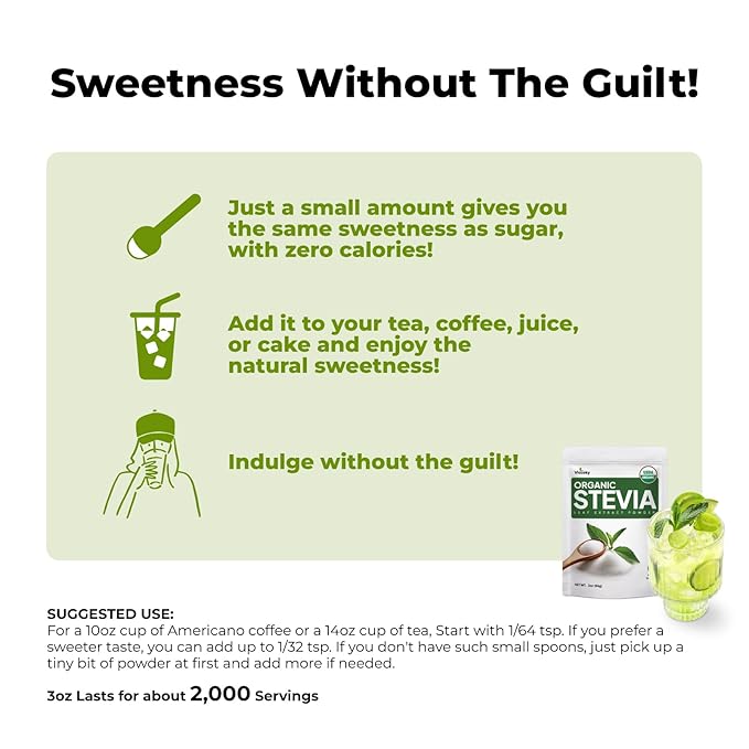 Viccoky Organic Stevia Powder 3oz (86g), Pure Stevia Extract Powder, Sugar-Free & 0 Calories, No