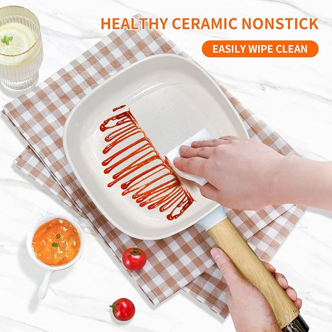 Audecook Hot Pot Electric 2L, Cermic Glaze Non-Stick Frying Pan 8 Inch, Portable Travel Cooker for Ramen/Steak/Fried Rice/Oatmeal/Soup, with Dual Power Control (Silicone Spatula Included)