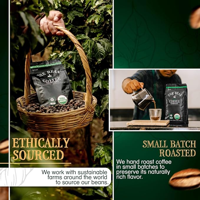 The Bean Organic Coffee Company California Blend, Medium Roast, Ground Coffee, 16-Ounce Bags (Pack of 2), Café molido tostado orgánico
