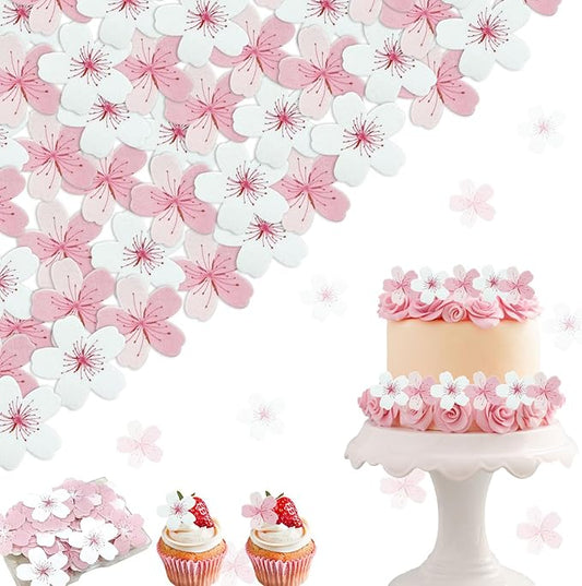 60pcs Edible Flowers Cake Decorations ??Edible Flowers Cherry Blossoms Cake Topper Cupcake Toppers Decorations Wafer Paper, Flower Cupcake Toppers for Wedding Birthday Party