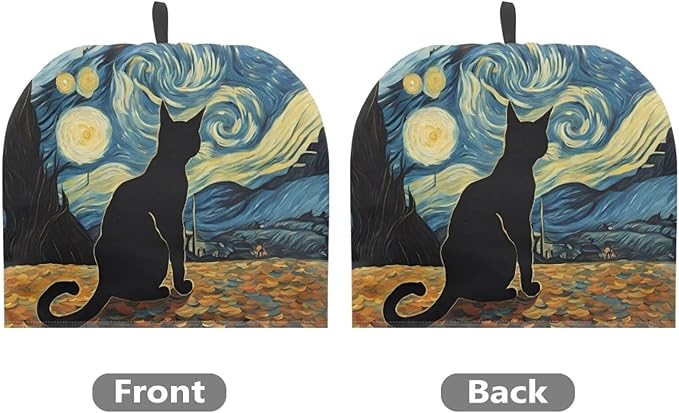 Cute Black Cat Tea Cosy for Teapot Starry Night Customized Teapot Covers Cover with Handle Kitchen Kettle Dust Cover for Keeping Warm Machine Washable Tea Cosy Fabric Quilted Padding
