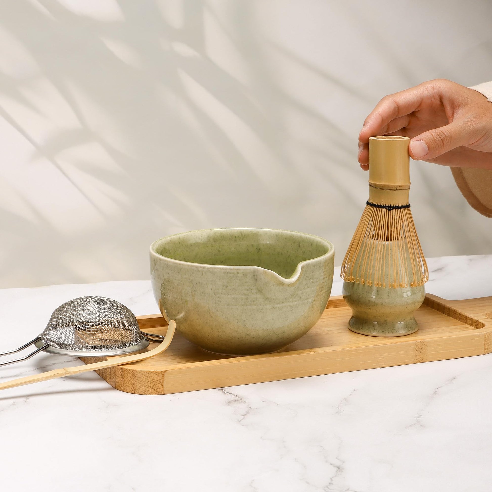 DiDiBirDi Matcha Tea Set 5 Pcs, Japanese Traditional Ceramic Bowl, Bamboo Whisk (Chasen), Scoop