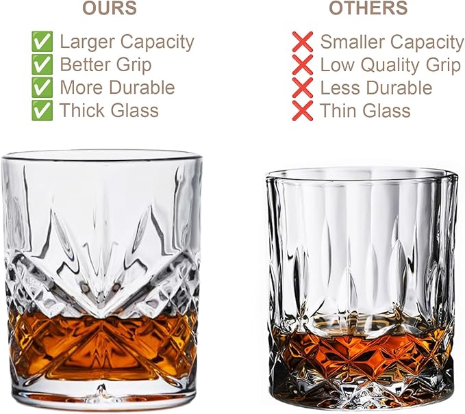 OLD BARREL Whiskey Glasses Set of 8 (4 Glasses with 4 Ice Ball Molds) 10oz Old Fashioned Crystal Glasses Gift Box ??Bourbon, Scotch, Cocktail Rocks Glas ??Gifts for Men, Dad, Birthday, Father?™s Day