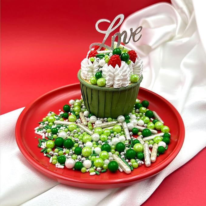 Sprinkles for Cake Decorating, Green and White Pearl Silver Jimmies St. Patrick?셲 Day Sprinkles Mix for Baking Cookies Cupcake Ice Cream