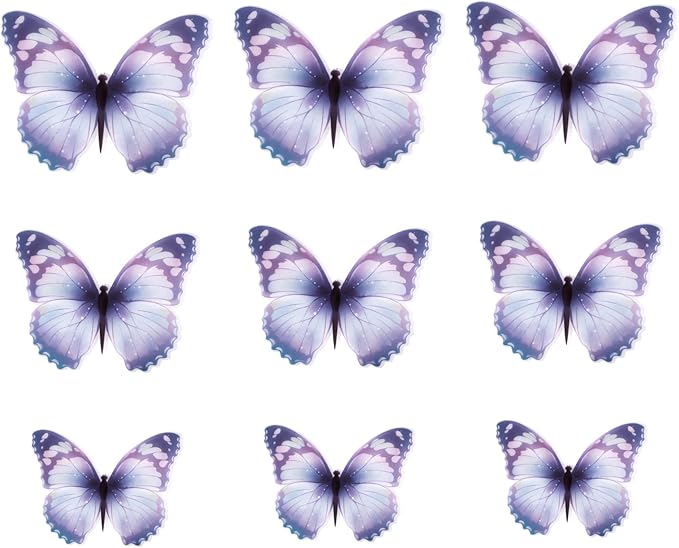 30PCS Butterfly Cake Toppers 3D Blue Purple Butterfly Cupcake Toppers Birthday Party Cake Decorations Supplies for Anniversary Wedding Party Baby Shower Wall Decor