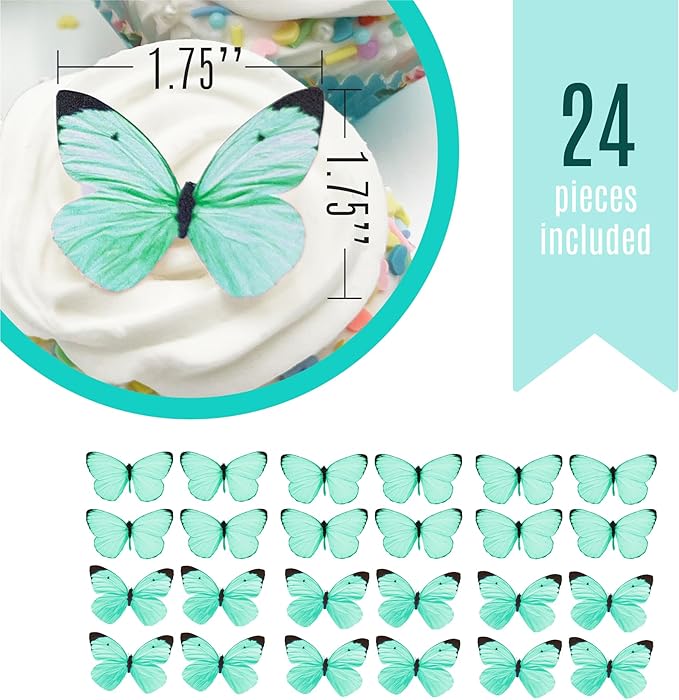 Sugar Robot Edible Butterflies for Cake Decorating - Small Pastel Teal Butterfly Cake Toppers and Cupcake Toppers - Decoration Made in the USA - Premium Crafted (Teal)