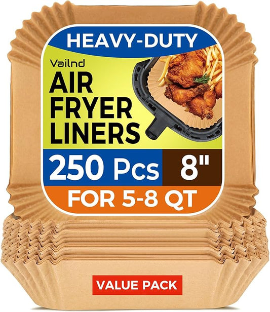 250 Pcs 8" Square Air Fryer Liners Disposable, Unbleached Parchment Paper Liners for Airfryer