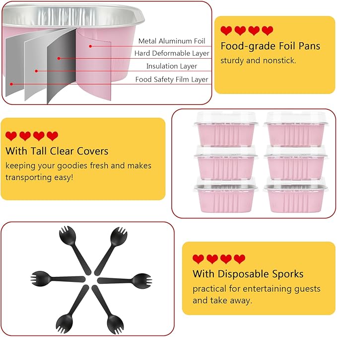 120pack 5oz Mini Cake Tins Cupcake Pan with Lids,LNYZQUS Aluminum Foil Baking Cups,Disposable Ramekins Small Brownie Muffin Pans Mini Cheesecake Containers for Home Bakery-Pink