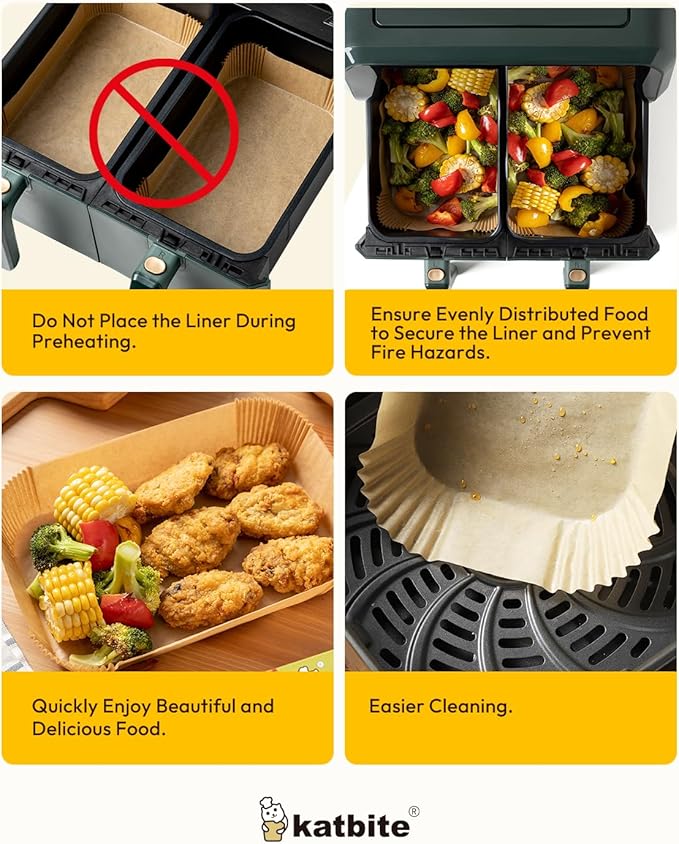 Katbite Air Fryer Liners Disposable - 100PCS, 8x5.5'' Rectangle Liners for Air Fryer Basket, Thick Air Fryer Parchment Paper Liners for Ninja Dual Airfryer Accessories, DZ201, DZ401, FG551