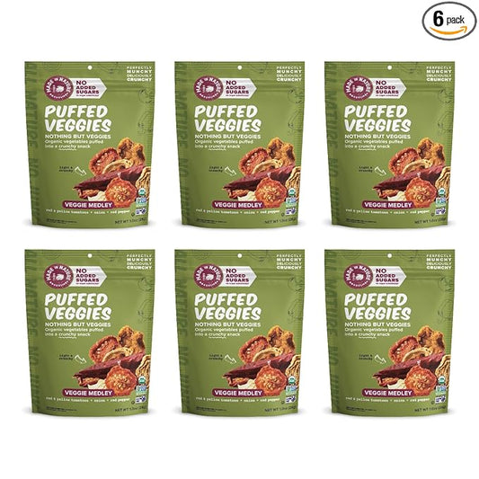 Made In Nature Organic Puffed Veg Medley, 1 Ounce (Pack of 6) ??Veggie Variety Pack, Vegan Snack, Non-GMO, Gluten Free, Kosher