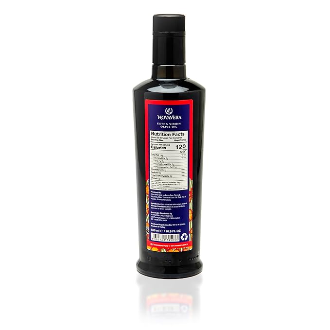 NVG NOVAVERA Trilye Polyphenol Rich Olive Oil, Medium, Pungency and Fruitiness With a Peppery Finish Extra Virgin Olive Oil, Evoo World Ranking Top 5, Low Acidity, Organic Agriculture , Early Harvest, Cold Pressed, 16.9 oz