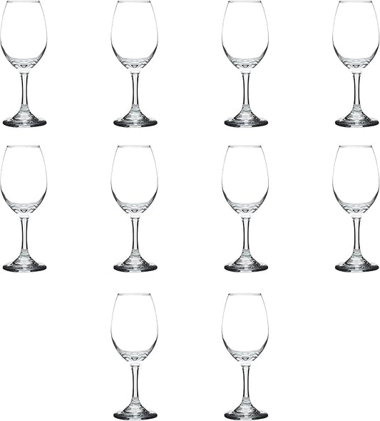 DISCOUNT PROMOS Rioja Wine Glasses with Stem 10 oz. Set of 10, Bulk Pack - Color Bottom, Perfect for Wedding, Party Favors, Birthday, Bridal Shower Gifts - Clear