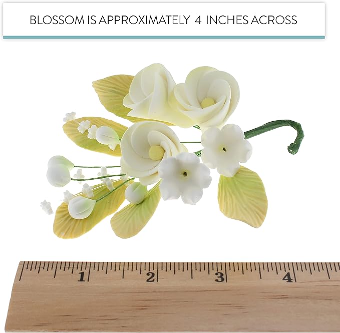 Global Sugar Art Tropical Frangipani Plumeria Cake Topper Sugar Cake Flowers Spray, Small, White with Yellow, 1 Count by Chef Alan Tetreault