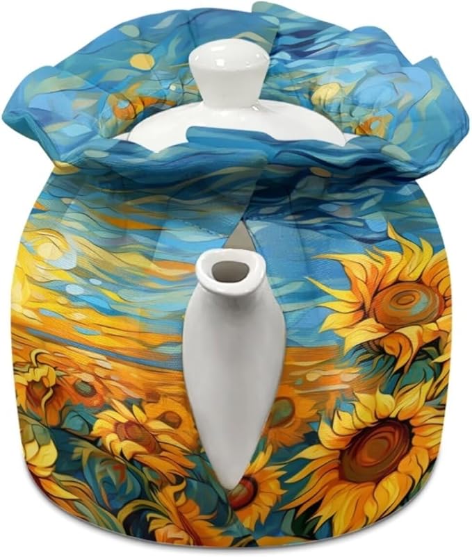 Sunflower Tea Cozy for Teapot Insulated Oil Painting Sky Teapot Cozy Kitchen Accessory Teapot Dust Protector for Women, I135CZA18-3