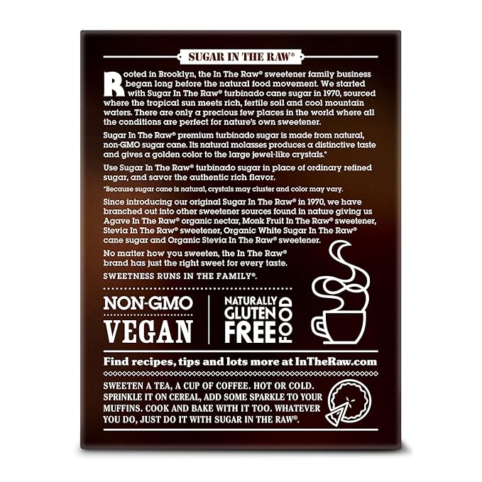 Sugar In The Raw Turbinado Cane Sugar Packets, 100 Ct Box, 8 Pack, Pure, All-Natural Turbinado Sugar, Non-GMO Project Verified, Kosher, Vegan and Gluten Free