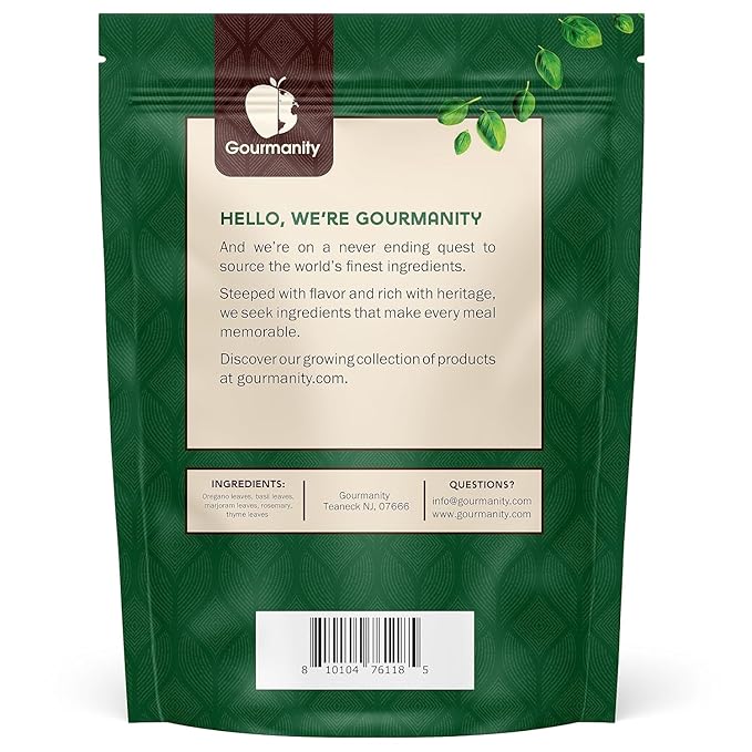 Gourmanity Italian Seasoning, the Perfect Blend of Oregano, Basil, Marjoram, Rosemary and Thyme herbs, Salt-free, Use on Spaghetti, Pizza, Salad, Pasta, Non-GMO, 1lb [16oz] bag