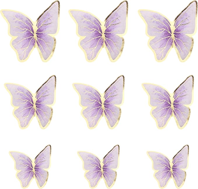 30PCS Butterfly Cake Toppers 3D Purple Gold Butterfly Cupcake Toppers Birthday Party Cake Decorations Supplies for Anniversary Wedding Party Baby Shower Wall Decor