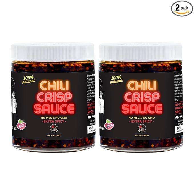 SAUCE UP 100% Natural Artisan Chili-Crisp 6oz- Premium Ingredients, Vegan, Keto, Zero Msg, Flavor Bomb, Crafted in NYC (Sweet, Crispy, Umami, Smoky, Savory)-Good on Anything Chili Sauce (Extra Spicy)