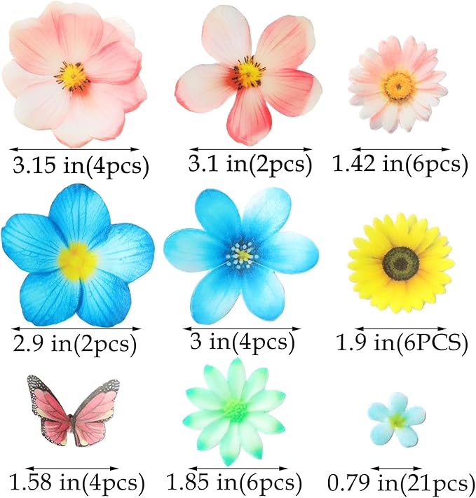 55 Pcs Edible Flowers Cake Topper Cupcake Toppers Decorations Wafer Paper Pink Cherry Blossom Flowers Wedding Themed Party Birthday Cake Decoration